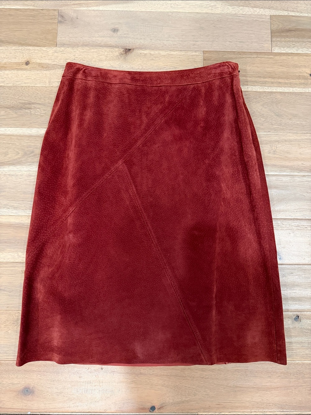 Kate Hill Rust burghandy red Suede vintage Midi Skirt